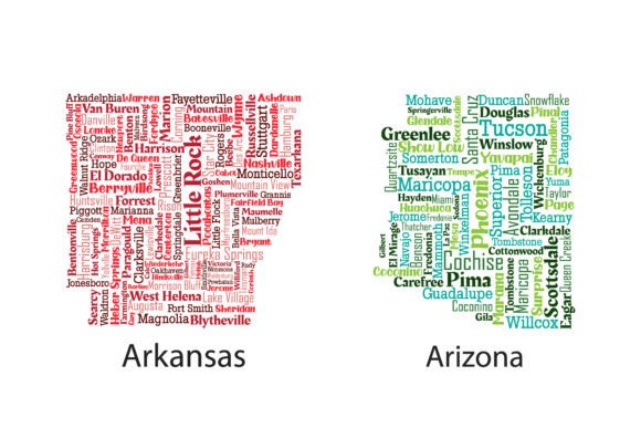 Evaluating the States of Arkansas and Arizona Vector Typographic Maps