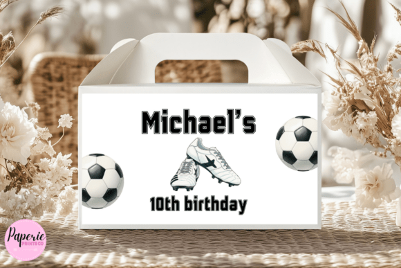 Soccer Gable Box Label Personalised: Editable Party Favors