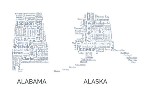 States of Alaska and Alabama Vector: Evaluating Typographic Map Assets for Design Projects